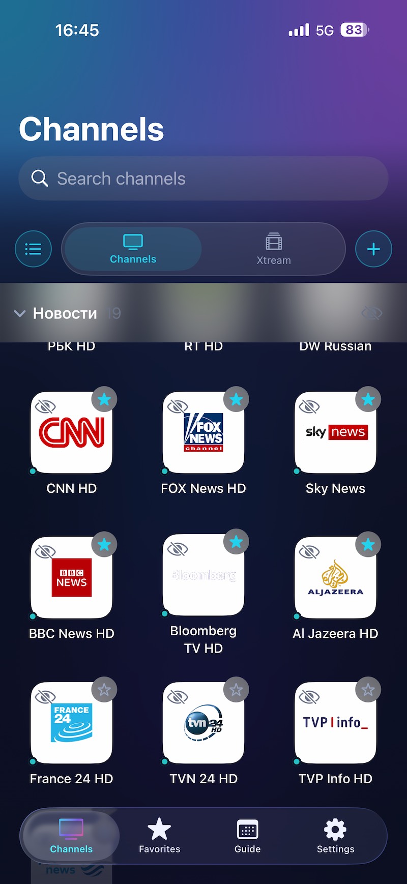 Teluma channel grid with the mini player